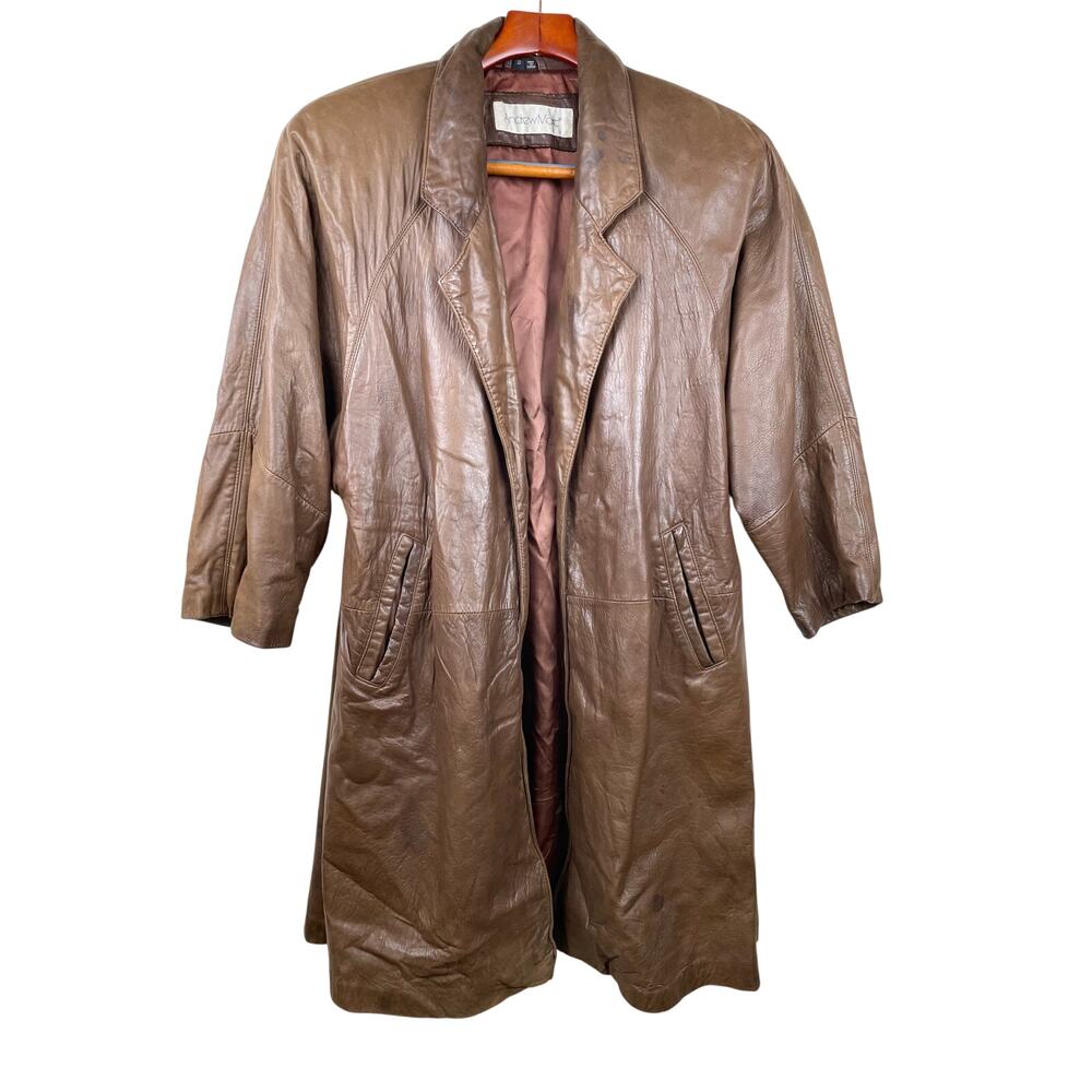 Vtg 80s Womens Coat Sz S Leather Mob Wife Hipster Indie Grunge Oversized Trench